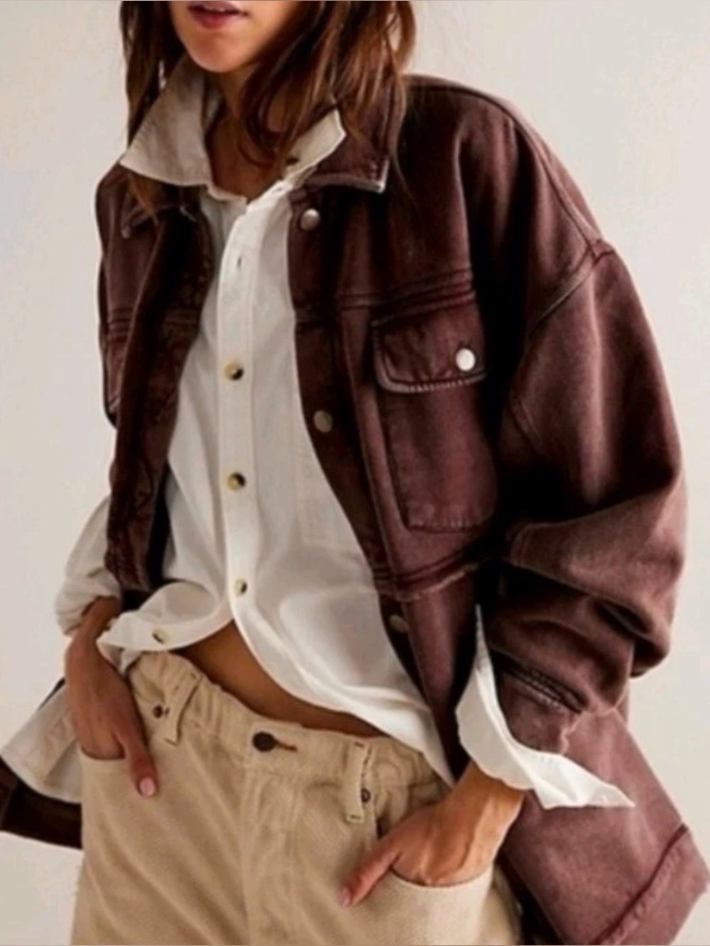 Free People Dawson Chore Jacket in Washed Chocolate Brown Size Medium